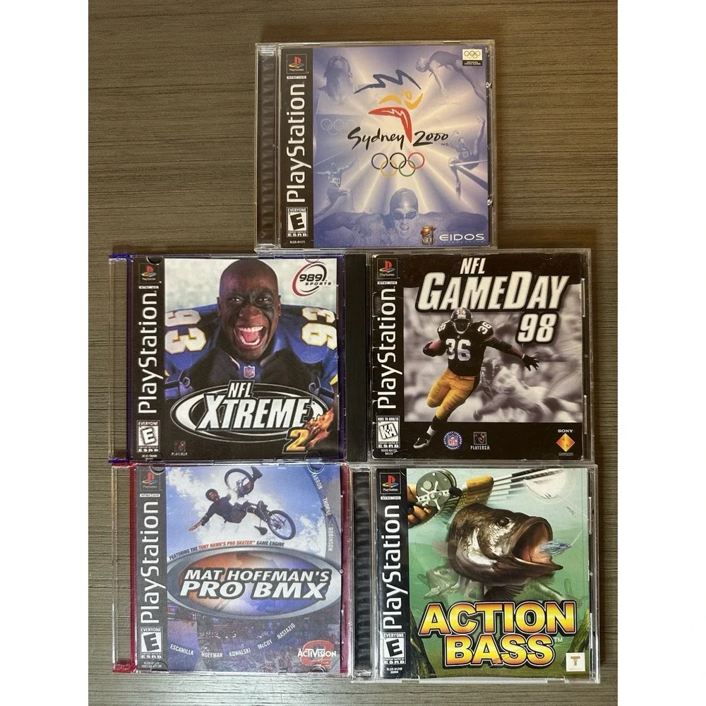 PS1 - Action Bass, Sidney 2000, Gameday 98, Mat Hoffman's Pro BMX, NFL Extreme 2